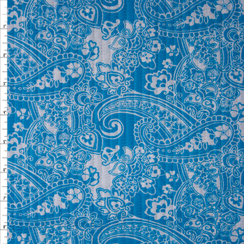 Turquoise and White Paisley ‘Tutti Frutti’ Plissé Fabric By The Yard