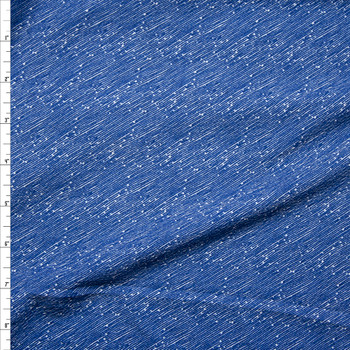 Blue Denim Like Diagonal Stripe on White Crepe-Like Liverpool Knit Fabric By The Yard
