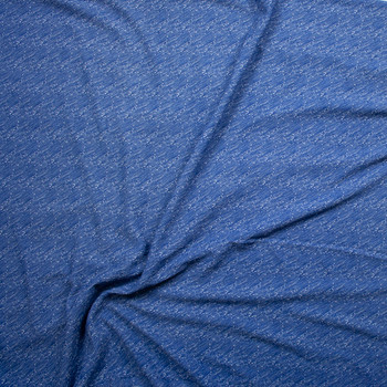 Blue Denim Like Diagonal Stripe on White Crepe-Like Liverpool Knit Fabric By The Yard - Wide shot