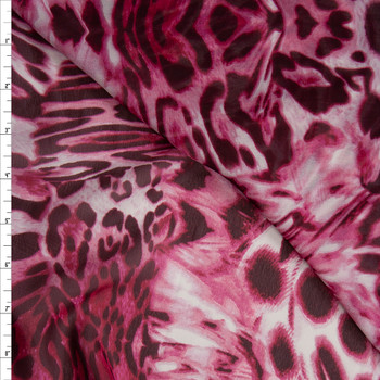 Hot Pink Mixed Leopard Print Georgette Fabric By The Yard
