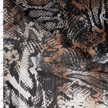 Tan, Ivory, and Black Snakeskin Crinkle Georgette Fabric By The Yard