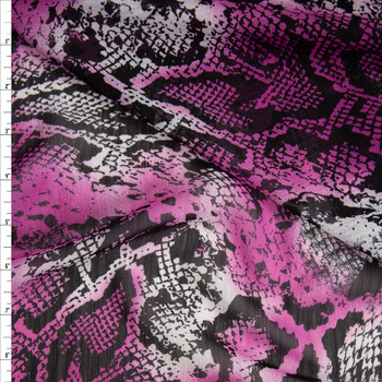 Hot Pink, White, and Black Snakeskin Crinkle Georgette Fabric By The Yard