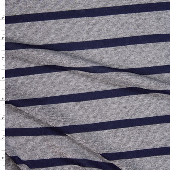 Sparkling Silver Grey and Navy Stripe Lightweight Stretch Jersey Fabric By The Yard