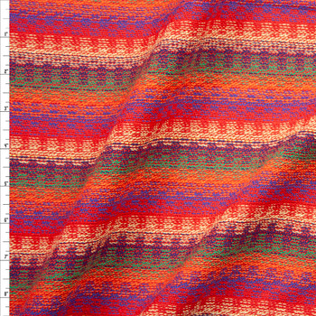 Red, Orange, Ivory, Olive, and Purple Loose Woven Sarape Stripe Fabric By The Yard