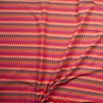 Red, Orange, Ivory, Olive, and Purple Loose Woven Sarape Stripe Fabric By The Yard - Wide shot