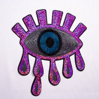 Fuschia, Silver, and Turquoise Eye Sequined Iron-on Appliqué Fabric By The Yard