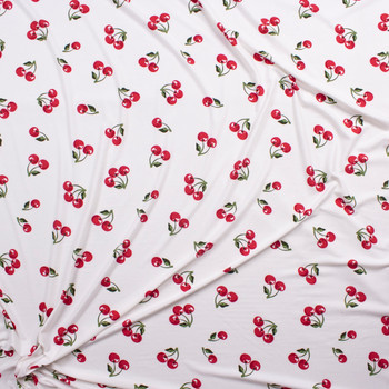 Cherries on Offwhite Double Brushed Poly/Spandex Fabric By The Yard - Wide shot