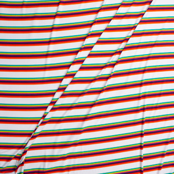Orange, Red, Navy, Fuchsia, Lime, and Kelly Stripe on Offwhite Double Brushed Poly Fabric By The Yard - Wide shot