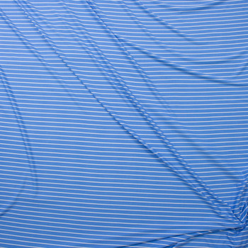 White on Light Blue Vertical Stripe Double Brushed Poly Fabric By The Yard - Wide shot