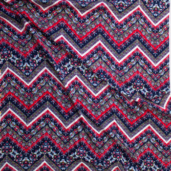 Red, White, and Blue Bohemian Chevron Rayon Gauze Fabric By The Yard - Wide shot