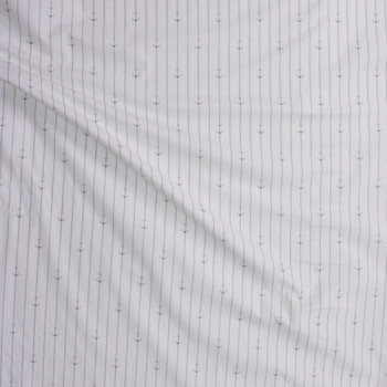 Grey on Offwhite Anchors and Stripes Fine Cotton Shirting Fabric By The Yard - Wide shot