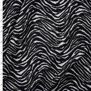 Black and Light Grey Wavy Zebra Textured Double Knit Fabric By The Yard