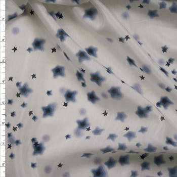 Navy Star Print on Ivory Rayon Voile Fabric By The Yard