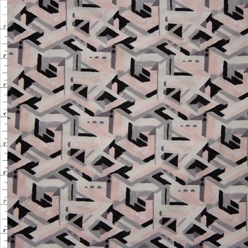 Via Geometric Brushstroke Blush and Grey Quilter’s Cotton Print from Boundless Fabrics Fabric By The Yard