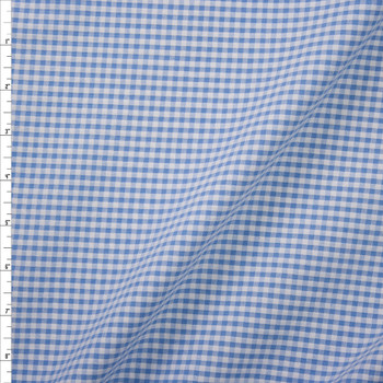 Sky Blue and White 1/8” Gingham Seersucker Fabric By The Yard