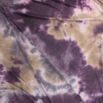 Plum, Tan, and Grey Tie Dye Rayon French Terry Fabric By The Yard - Wide shot