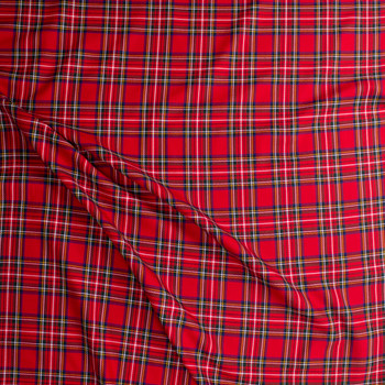 Red, Green, and Blue Tartan Plaid Twill Weave Suiting Fabric By The Yard - Wide shot