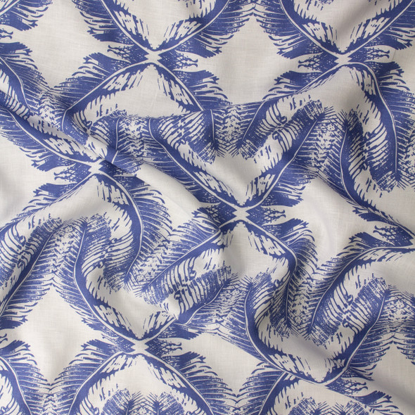 Slate on White Diamond Fronds Designer Linen #31924 Fabric By The Yard - Wide shot
