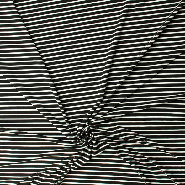 White on Black Horizontal Stripe Stretch Modal Micro Rib Jersey #31951 Fabric By The Yard - Wide shot