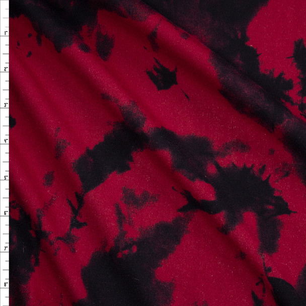 Deep Red and Black Tie Dye Midweight Ribbing Fabric By The Yard