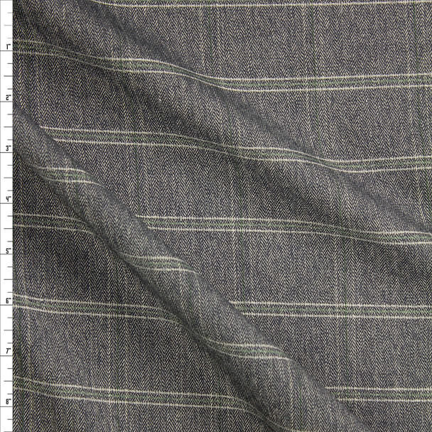 Grey, Ivory, and Sage Plaid Stretch Suiting Fabric By The Yard