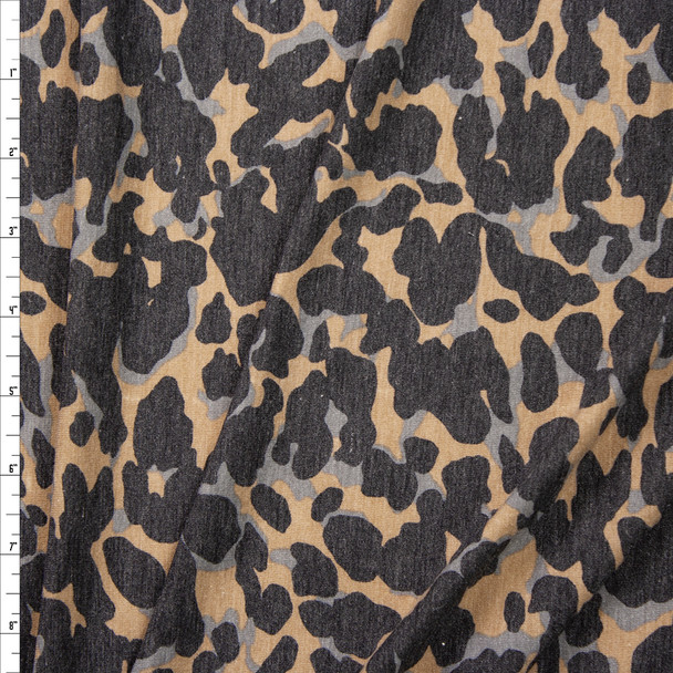 Grey and Tan Abstract Leopard Print Stretch Rayon Spandex Jersey Fabric By The Yard