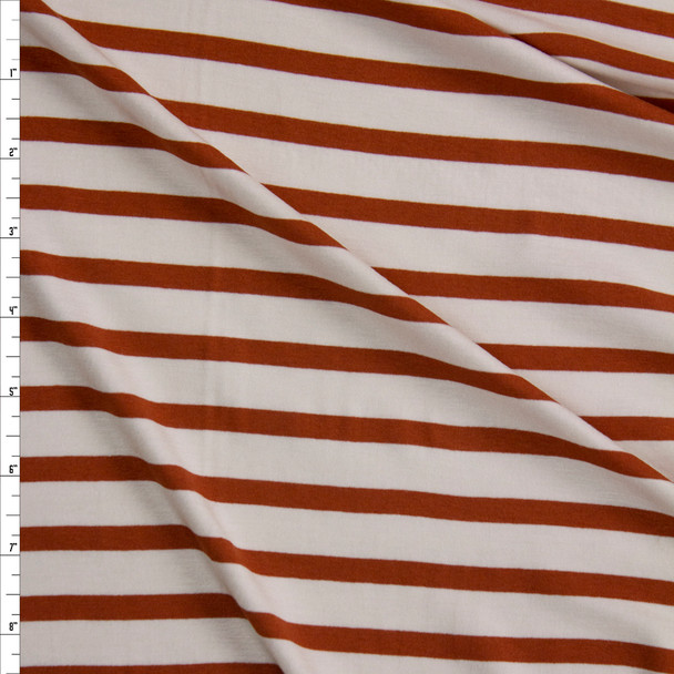 Rust and Ivory Pencil Stripe Stretch Modal Jersey Fabric By The Yard