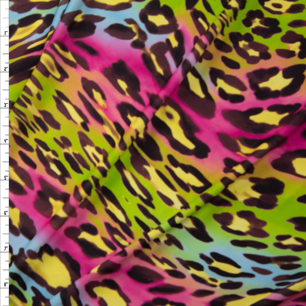 Lime, Light Blue, Pink, and Brown Abstract Leopard Lightweight Stretch Poly Knit Fabric By The Yard