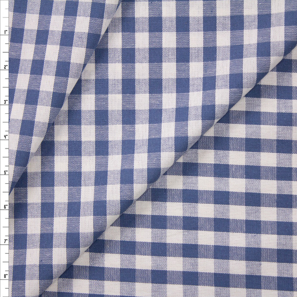 Slate Blue and White Gingham Cotton/Linen Blend Fabric By The Yard