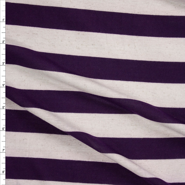 Plum and Natural Horizontal Stripe Rayon Jersey Fabric By The Yard