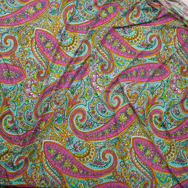 Cali Fabrics Hot Pink and Aqua Paisley Print Poly/Spandex ITY Knit ...