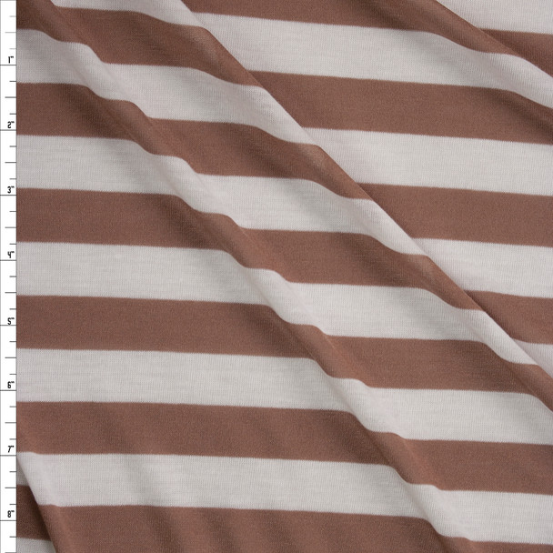 Cappuccino and Warm White Horizontal Stripe Fabric By The Yard