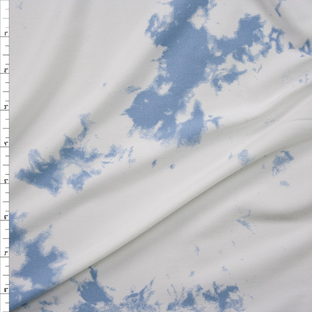 Sky Blue and White Tie Dye Double Brushed Poly/Spandex Knit Fabric By The Yard