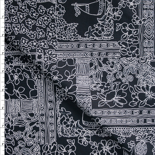 Island Tiles on Black Designer Cotton Shirting from ‘Tori Richards’ Fabric By The Yard