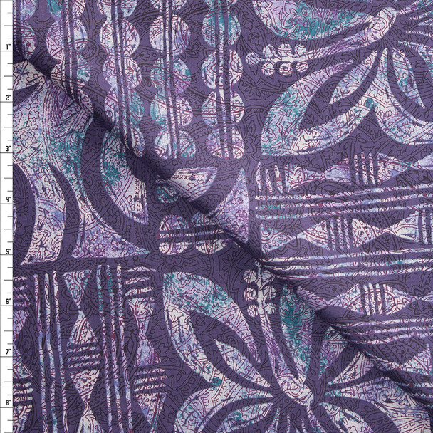 Plum, Teal, and Lavender Intricate Island Tiles Designer Cotton Shirting from ‘Tori Richards’ Fabric By The Yard