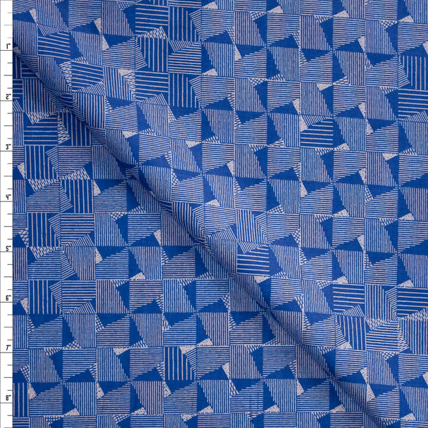 Crosshatch Squares on Blue Designer Cotton Shirting from ‘Tori Richards’ Fabric By The Yard