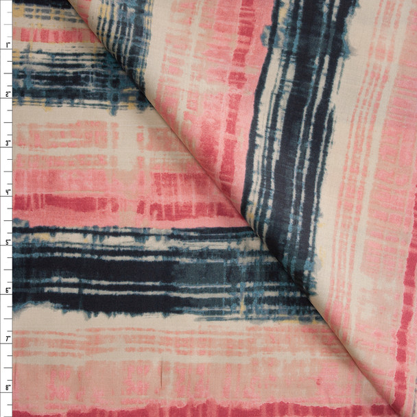 Pink, Ivory, and Charcoal Watercolor Stripe Designer Cotton Shirting from ‘Tori Richards’ Fabric By The Yard