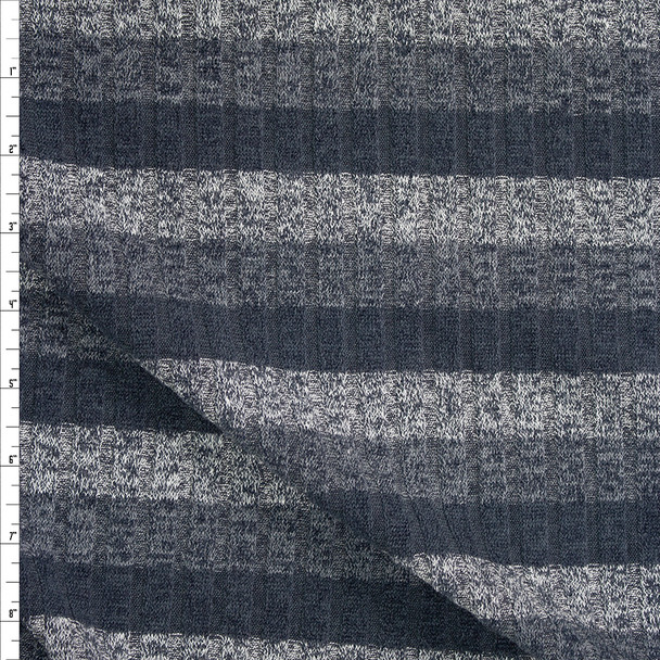 Grey Horizontal Stripe Ribbed Sweater Knit Fabric By The Yard