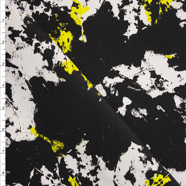 Black, Yellow, and Ivory Grunge Stretch Bull Denim Fabric By The Yard