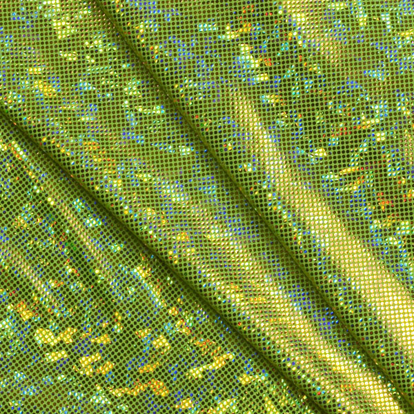 Lime Green Shattered Glass Stretch Metallic Fabric