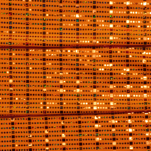 Neon Orange Squares and Circles 4-way Stretch Sequin Fabric