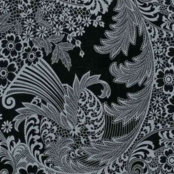 "Paradise Lace" Silver on Black Oilcloth