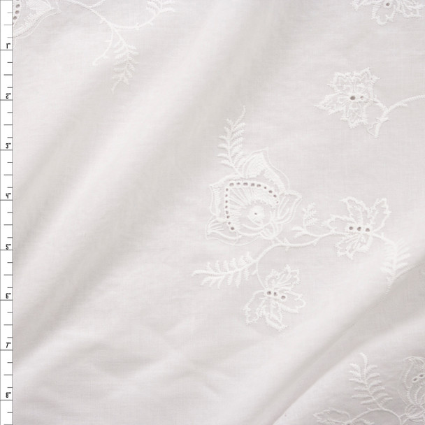 Warm White Embroidered Scrolling Floral Cotton Eyelet Fabric By The Yard