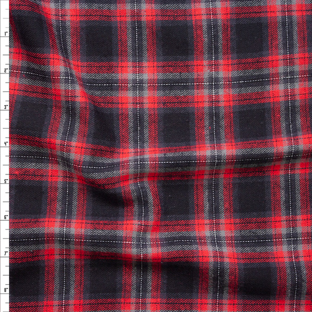Red, Black, and Grey Plaid Cotton Flannel Fabric By The Yard