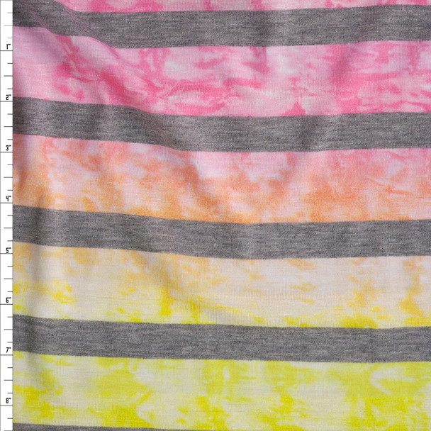 Ombre Tie Dye Heather Grey Horizontal Stripe Lightweight Jersey Knit Fabric By The Yard