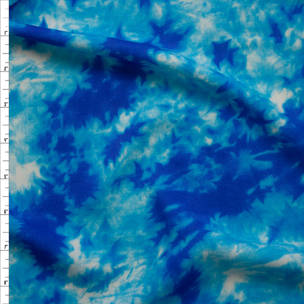 Blue and Aqua Tie Dye Rayon Challis Fabric By The Yard