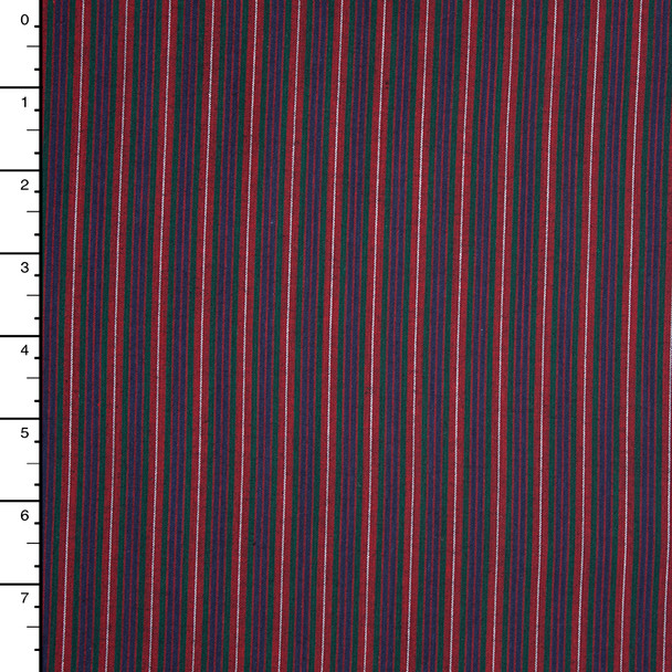 Red, Navy, Green, and White Vertical Stripe Designer Fine Cotton Shirting Fabric By The Yard