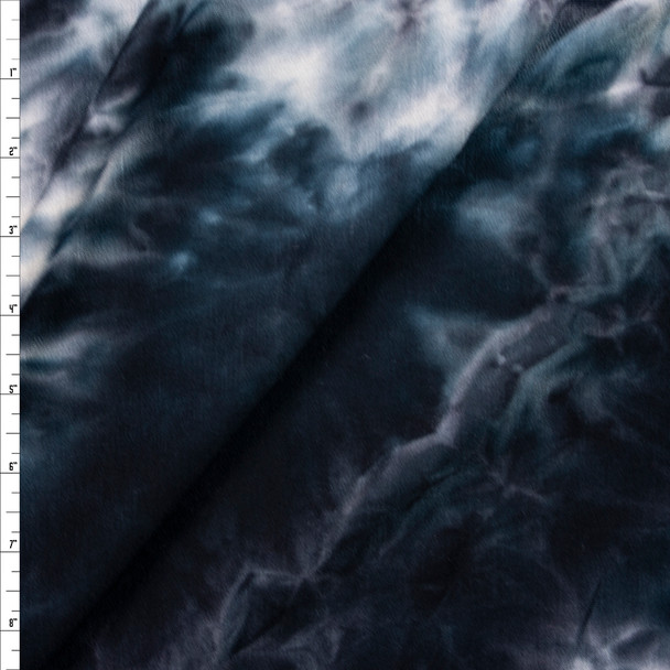 Midnight and White Tie Dye Soft Lightweight Sweatshirt Fleece Fabric By The Yard