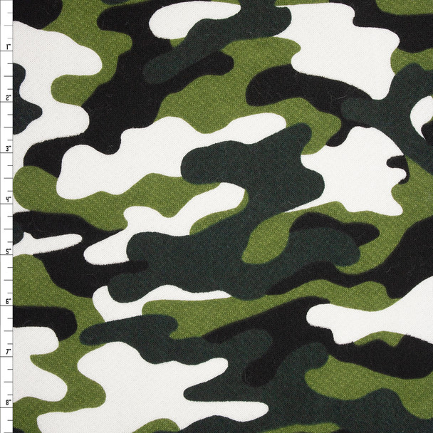 Black, Green, and Warm White Camouflage Heavy Cotton Sweatshirt Fleece Fabric By The Yard