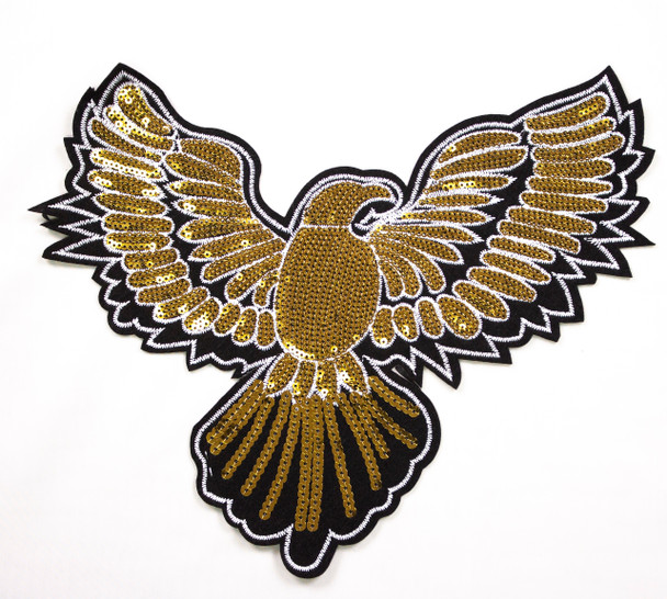 Gold Eagle Sequined Iron-On Appliqué Fabric By The Yard - Wide shot